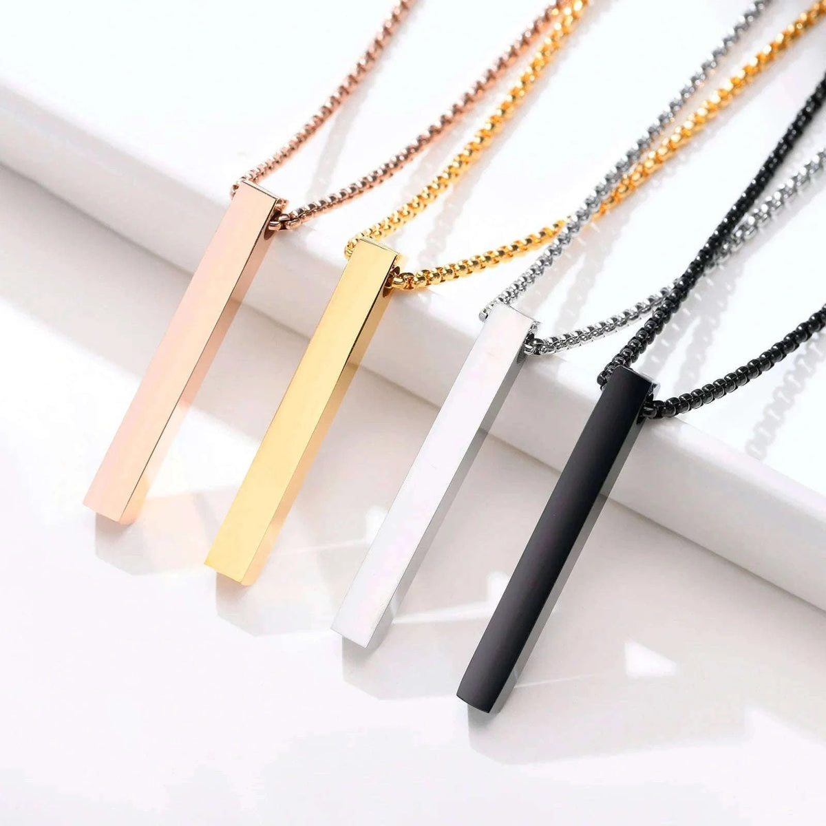 5mm Stainless Steel Pillar Necklace for Men & Women-Black