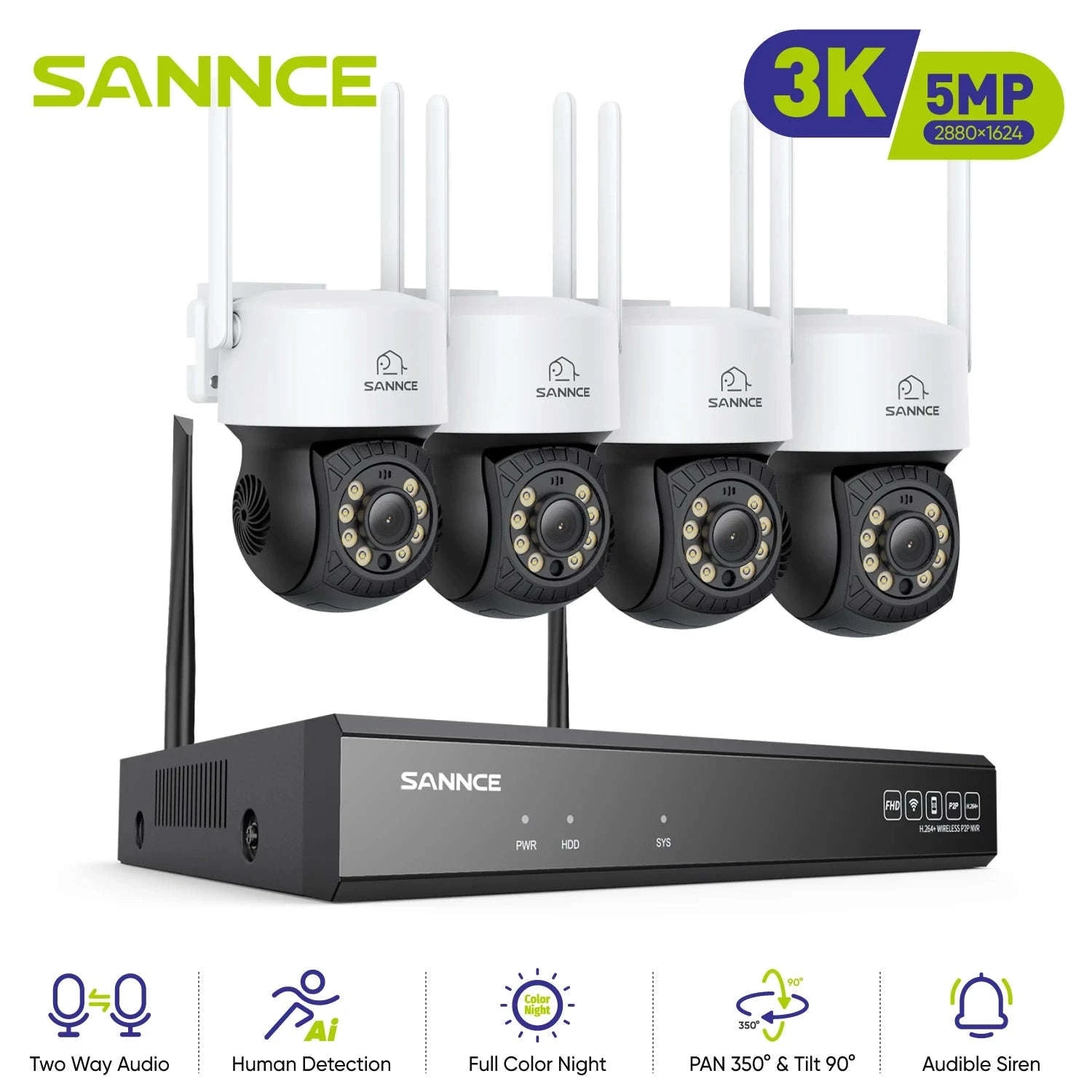 5MP 16-Channel Wireless PTZ Security Camera System with NVR-4PCS CAMERA / No HDD / United States