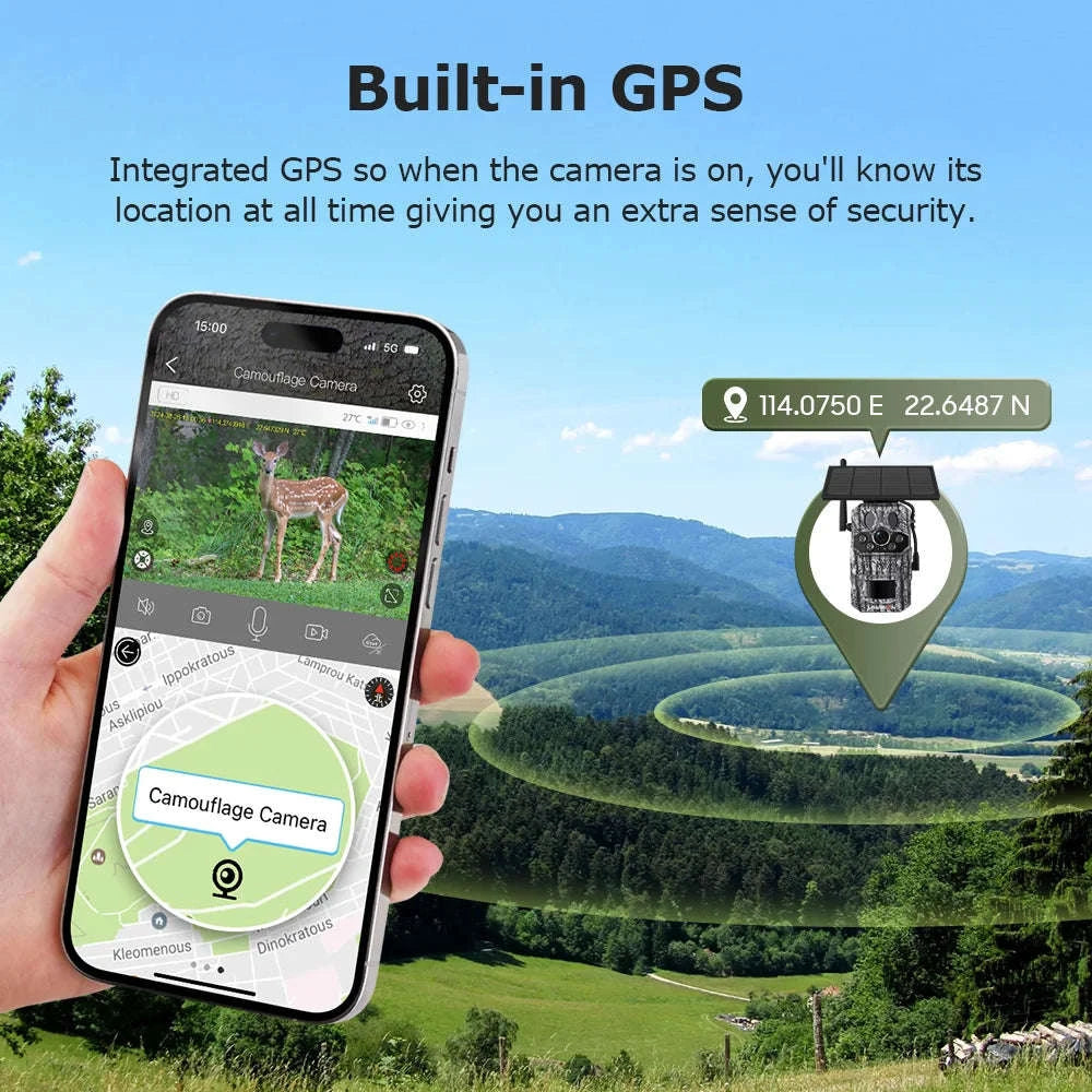 5MP 4G Solar Trail Camera with GPS, 3 PIR Sensors, 125° Detection, 0.2s Trigger, 940nm IR, IP66 Waterproof-2PCS / Poland