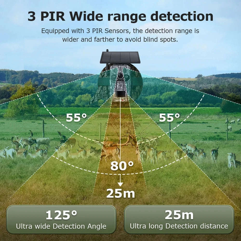 5MP 4G Solar Trail Camera with GPS, 3 PIR Sensors, 125° Detection, 0.2s Trigger, 940nm IR, IP66 Waterproof-2PCS / Poland