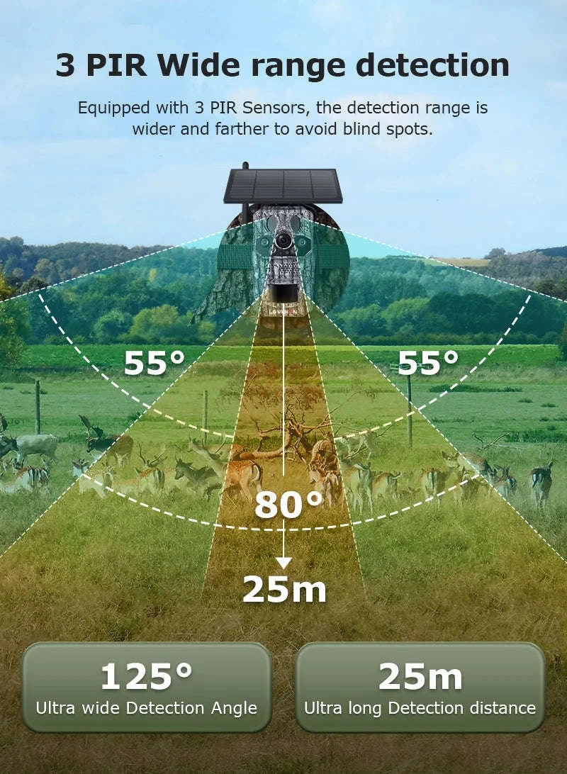 5MP 4G Solar Trail Camera with GPS, 3 PIR Sensors, 125° Detection, 0.2s Trigger, 940nm IR, IP66 Waterproof-2PCS / Poland