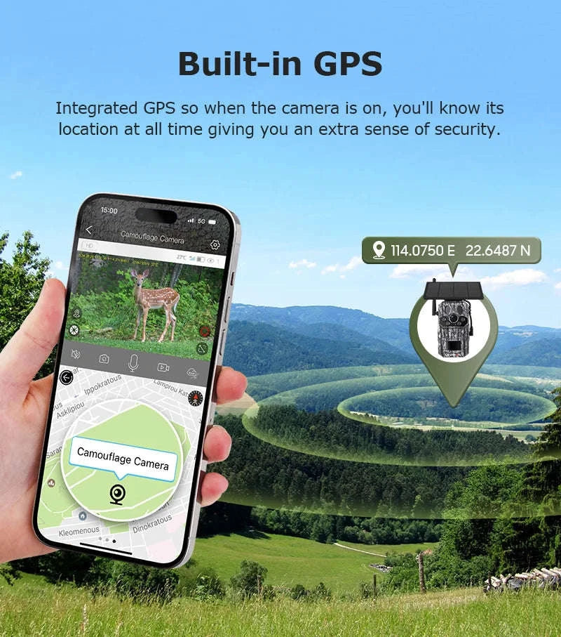 5MP 4G Solar Trail Camera with GPS, 3 PIR Sensors, 125° Detection, 0.2s Trigger, 940nm IR, IP66 Waterproof-2PCS / Poland