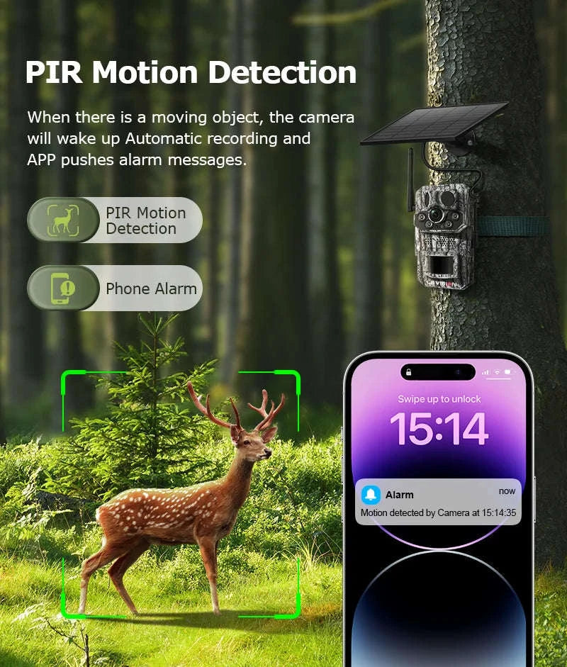5MP 4G Solar Trail Camera with GPS, 3 PIR Sensors, 125° Detection, 0.2s Trigger, 940nm IR, IP66 Waterproof-2PCS / Poland