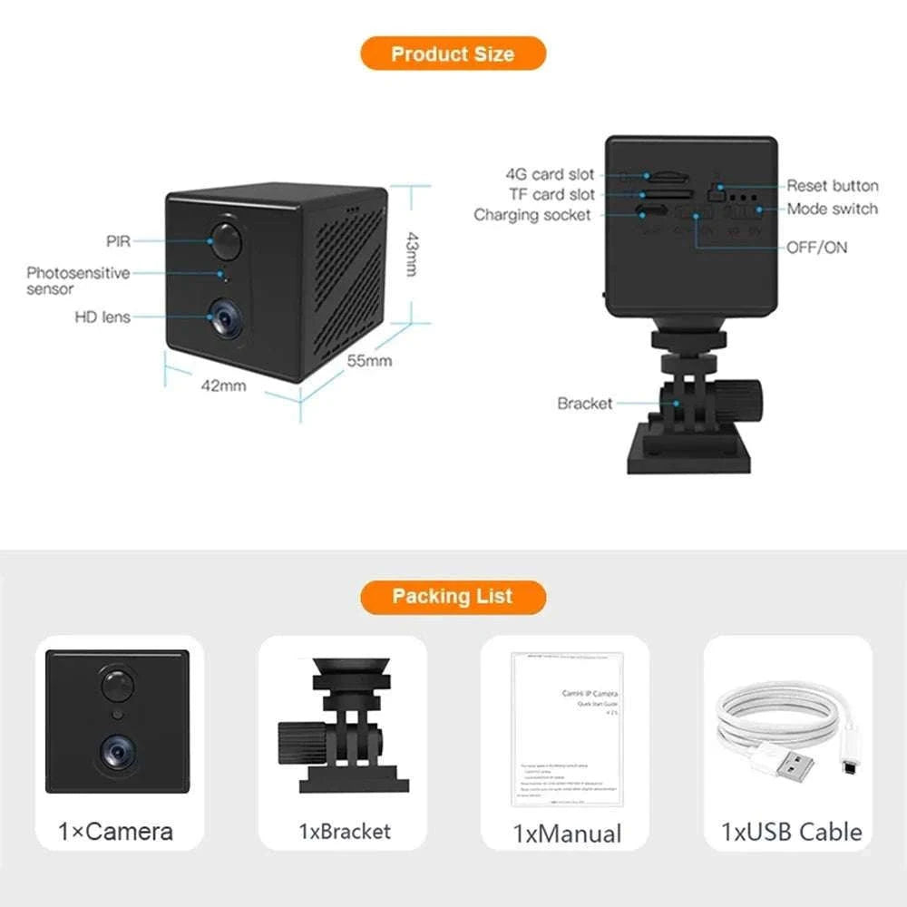 5MP Mini Security Camera with 4G/WiFi, Night Vision & Motion Detection-WiFi Add 64G Card