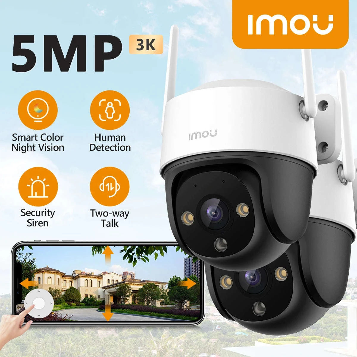 5MP Outdoor PTZ WiFi Security Camera 2-Pack with Night Vision-2PCS 5MP Camera / EU Plug / China Mainland
