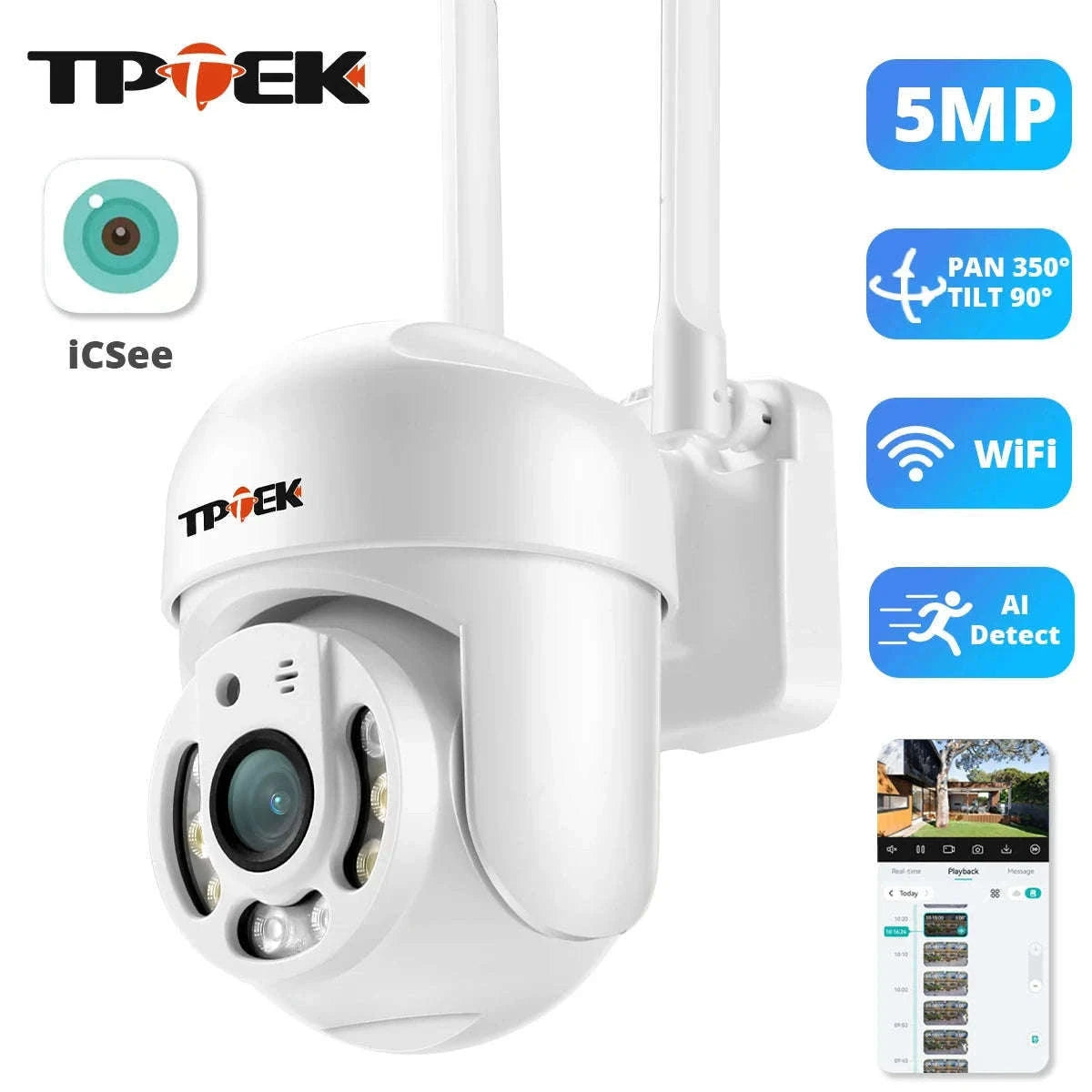 5MP WiFi PTZ Security Camera with AI Detection & Color Night Vision-5MP 32G TF Card / US Plug