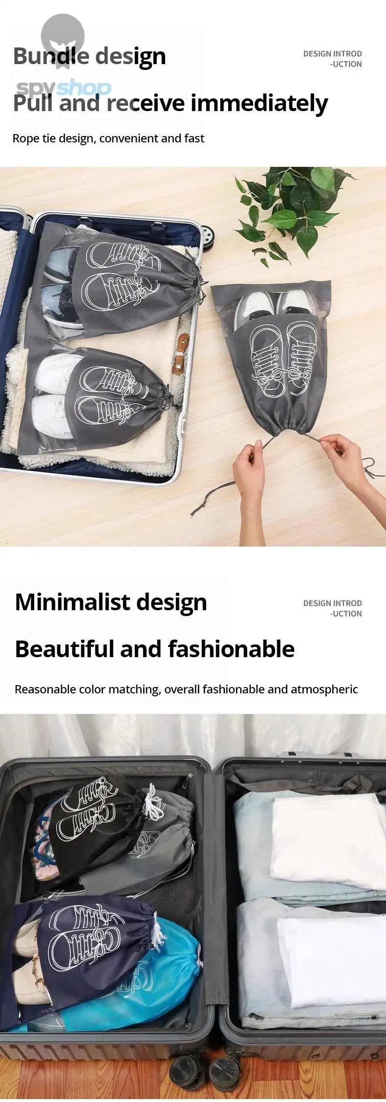 5pcs/set Shoe Storage Bag With Thickened Non-woven Fabric Strap Mouth Large Capacity Travel Waterproof Shoe Bag Moistureproof