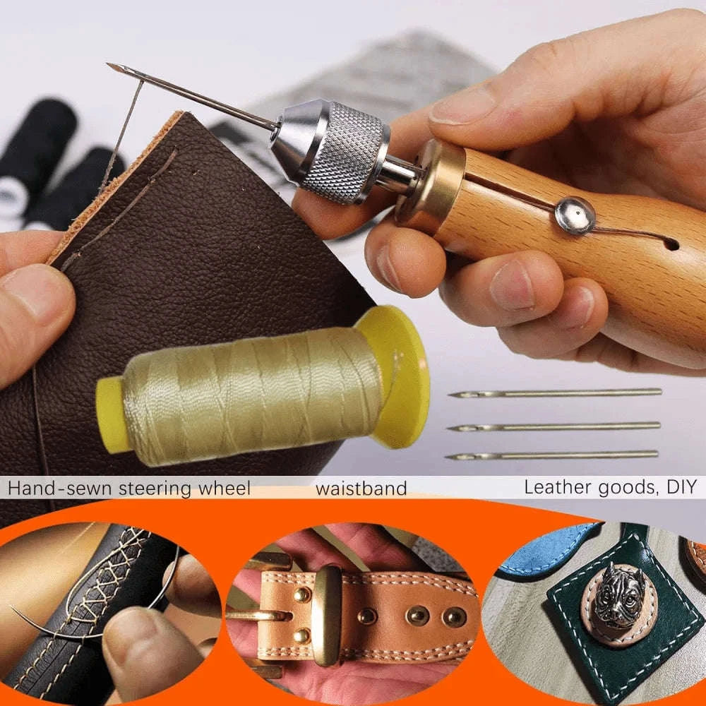 5pcs Sewing Awl Kit for Leather Repair with Waxed Thread Set-United States