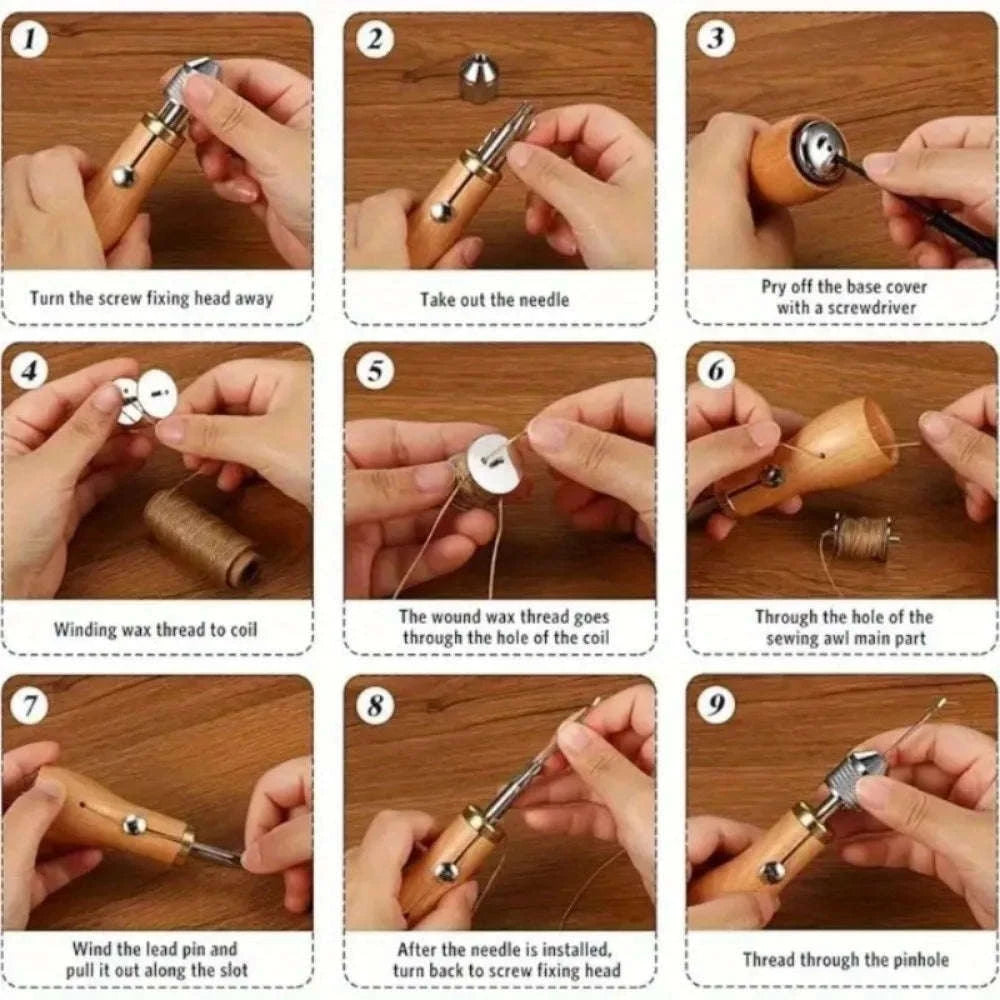 5pcs Sewing Awl Kit for Leather Repair with Waxed Thread Set-United States