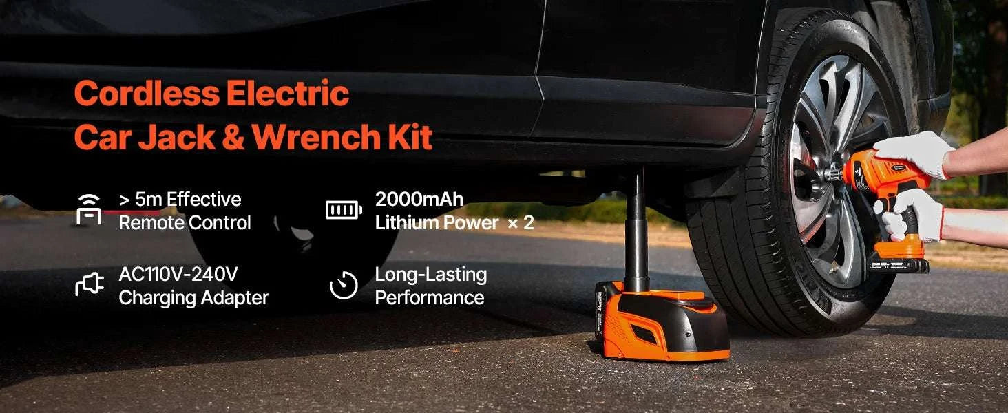 5T Electric Car Jack Kit with Impact Wrench, LED & Remote-5T / United States