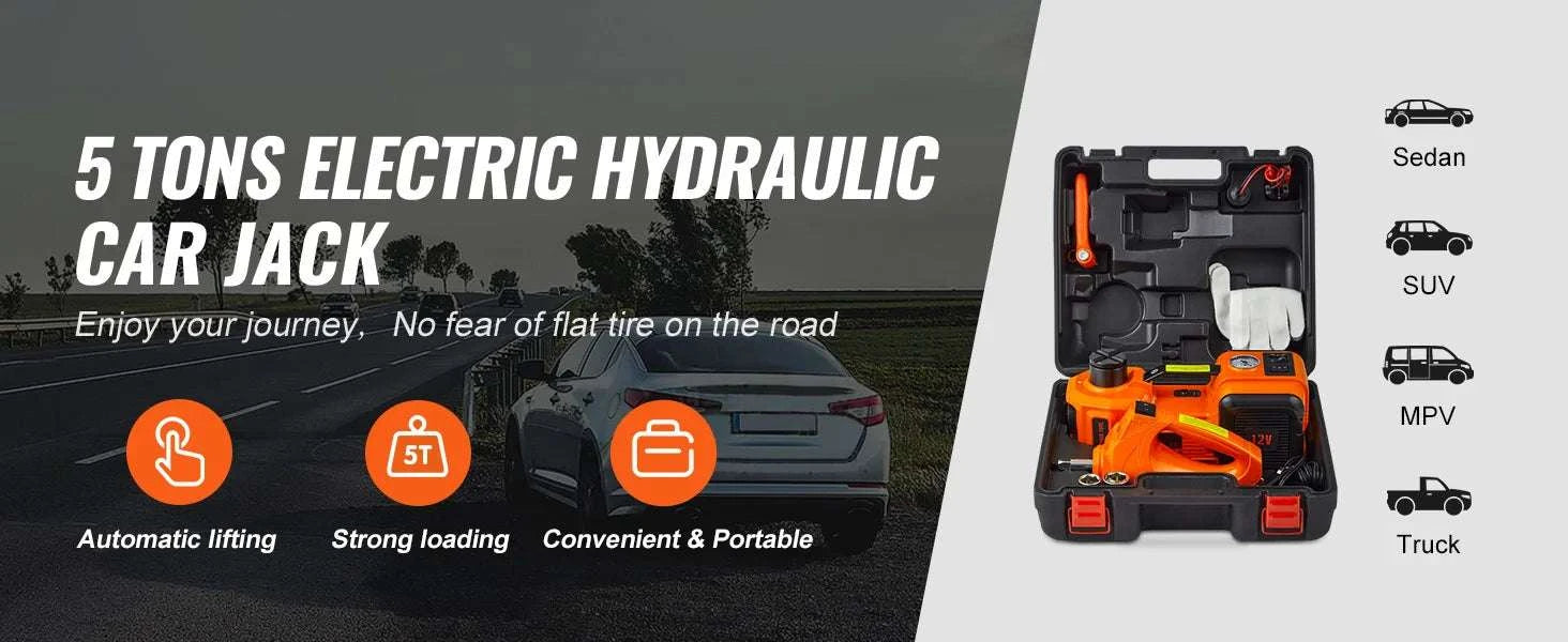 5T Electric Car Jack Kit with Impact Wrench & Tire Inflator Pump-United States