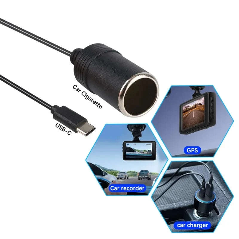 5V to 12V USB-C to Cigarette Lighter Socket Converter Cable-1pc / China Mainland