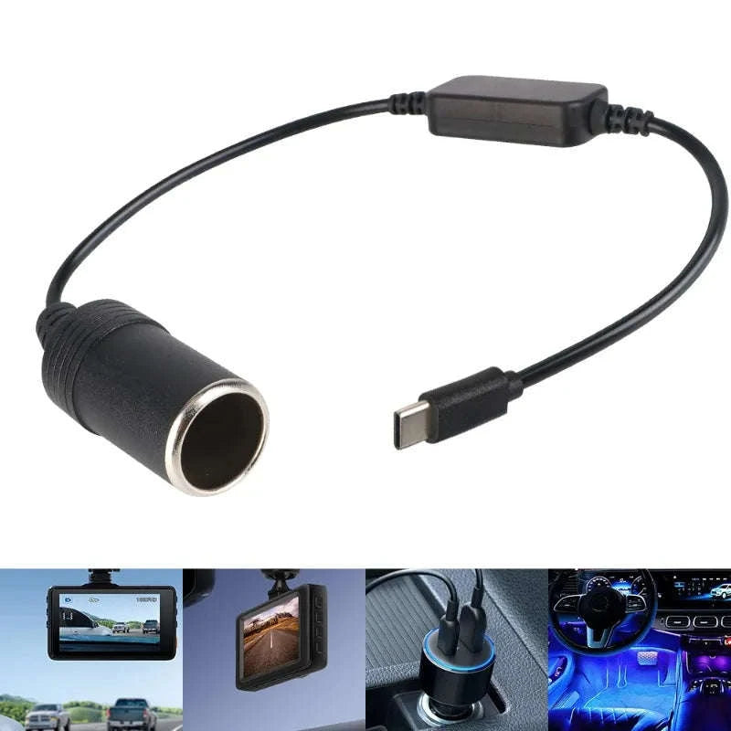 5V to 12V USB-C to Cigarette Lighter Socket Converter Cable-1pc / China Mainland