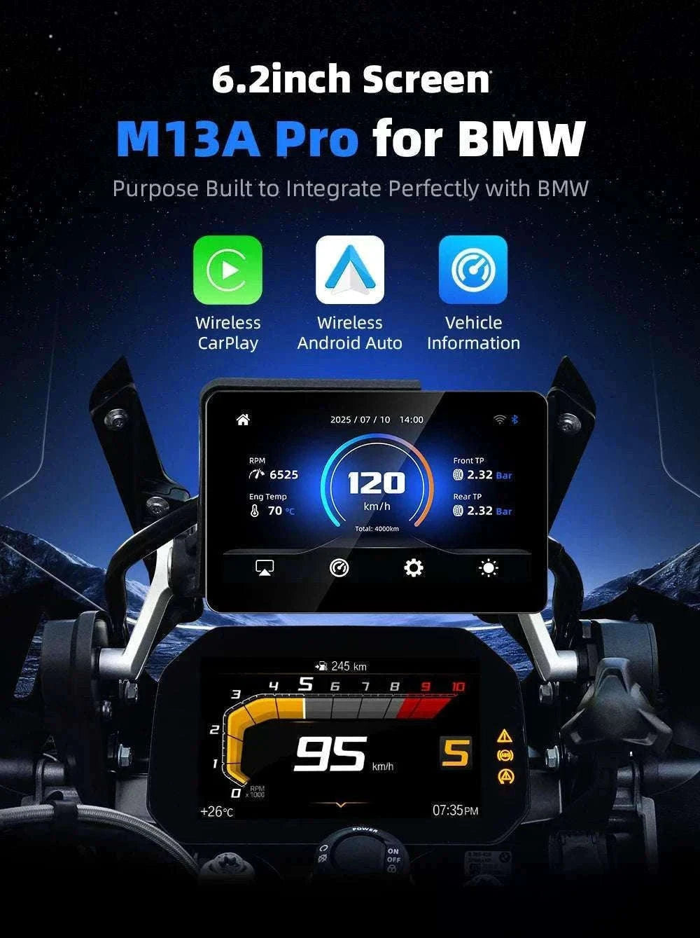6.2" Motorcycle GPS with Wireless CarPlay & Android Auto for BMW-M13A Pro / China Mainland / None