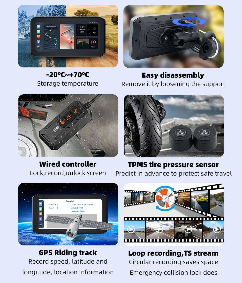 6.25" Portable Digital Motorcycle GPS Navigation Dashboard with Wireless CarPlay & Android Auto-MTC-17-DT / CHINA / None