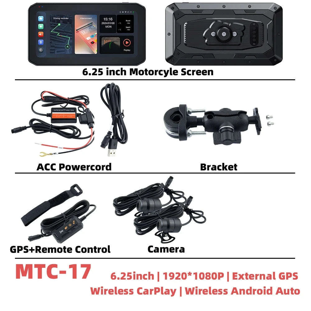 6.25" Portable Digital Motorcycle GPS Navigation Dashboard with Wireless CarPlay & Android Auto-MTC-17-DT / CHINA / None