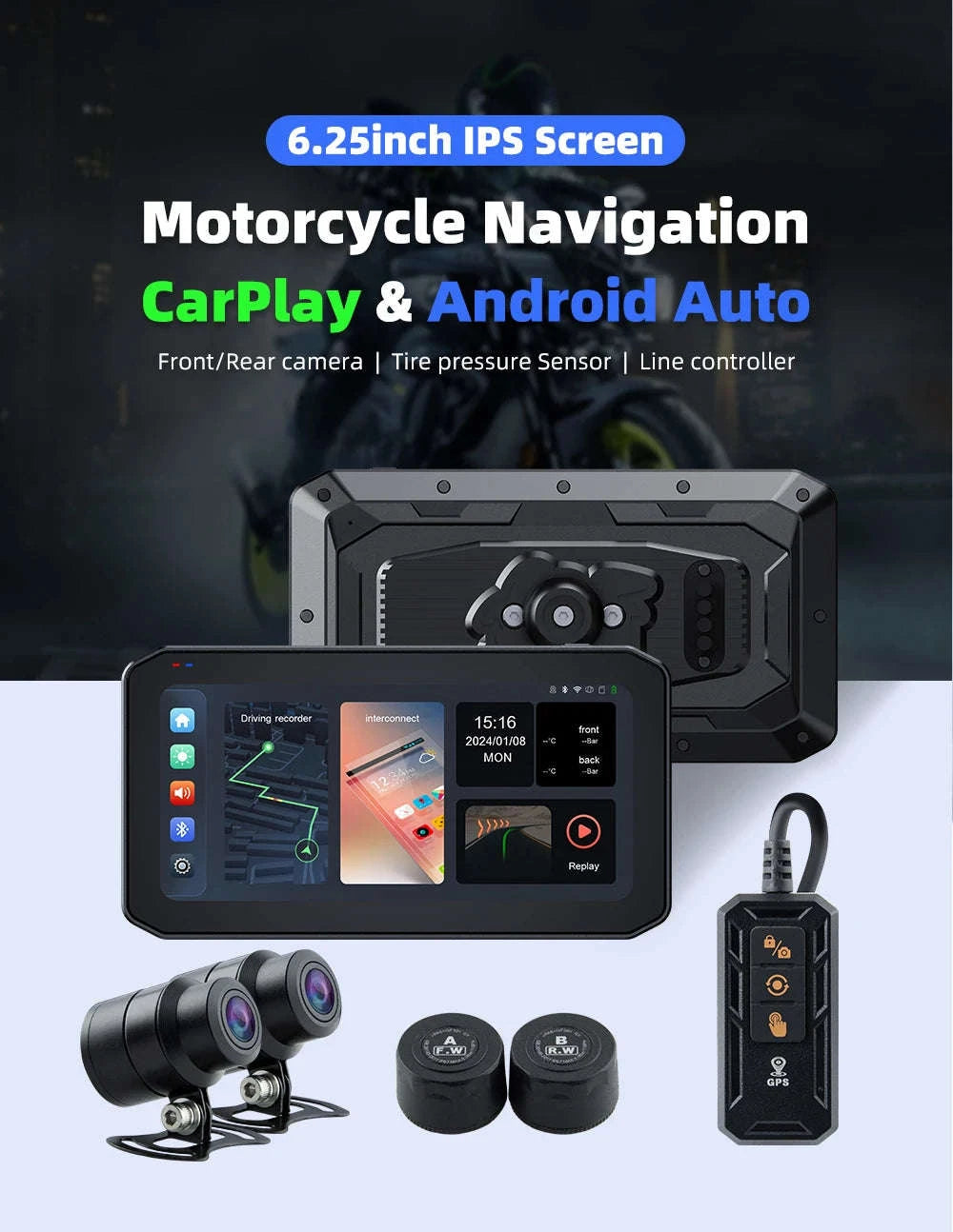 6.25" Portable Digital Motorcycle GPS Navigation Dashboard with Wireless CarPlay & Android Auto-MTC-17-DT / CHINA / None
