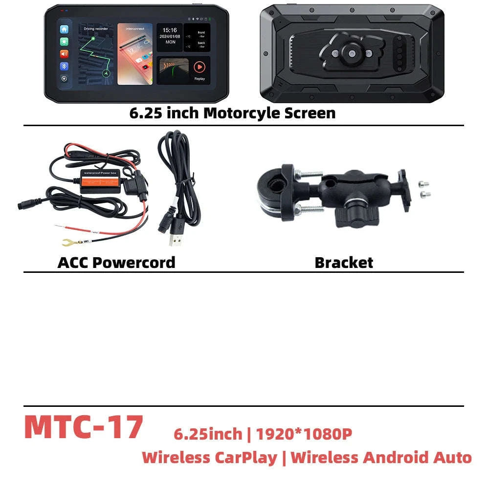 6.25" Portable Digital Motorcycle GPS Navigation Dashboard with Wireless CarPlay & Android Auto-MTC-17-DT / CHINA / None
