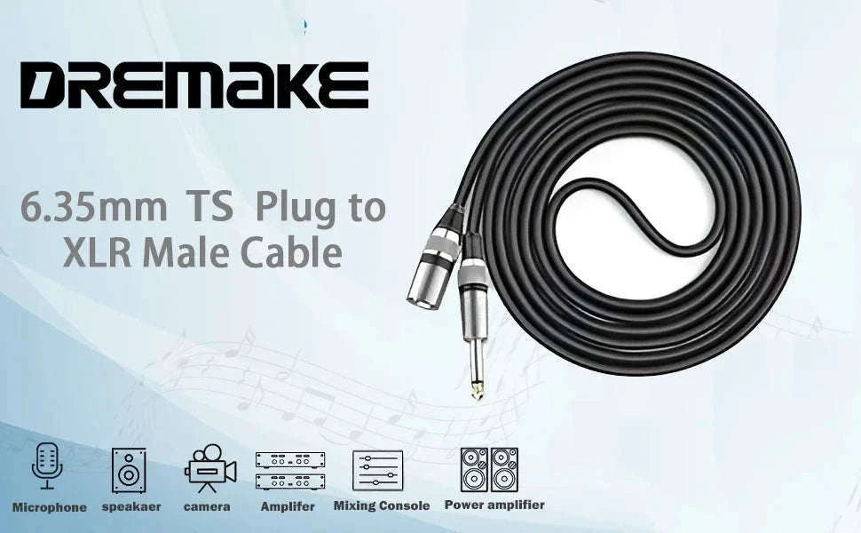 6.35mm 1/4" TS to XLR Male Microphone Cable for Amp & Mixer-Blue-TS to XLR Male / 2m