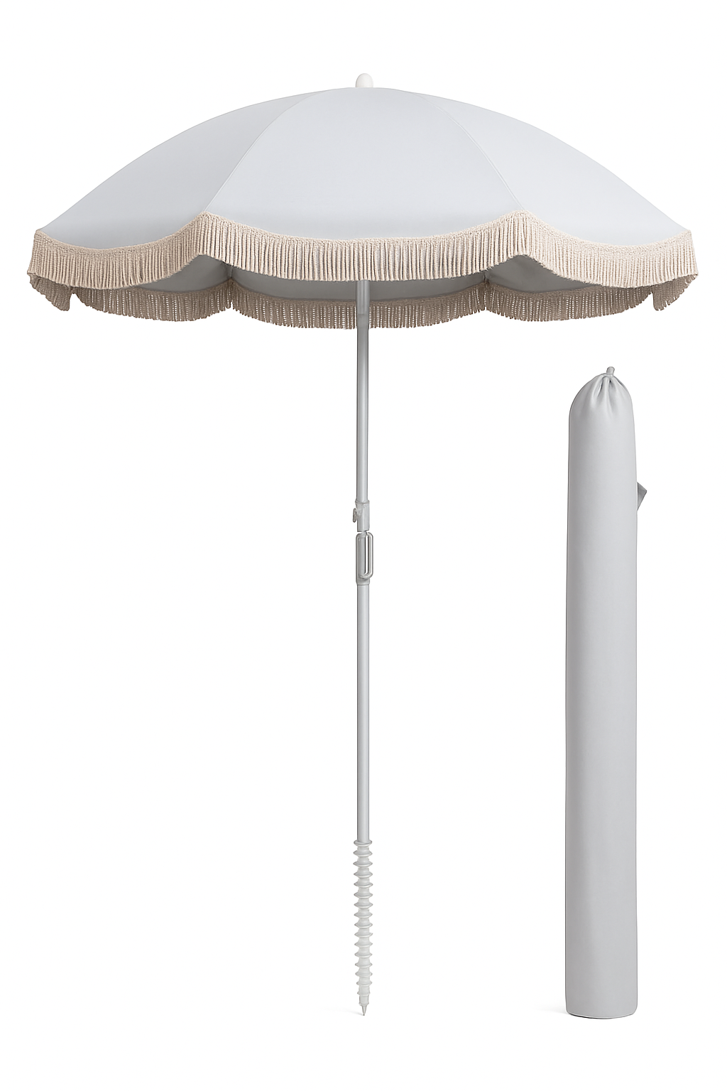 6.5 FT Patio Fringe Umbrella with Push-Button Tilt and Carry Bag