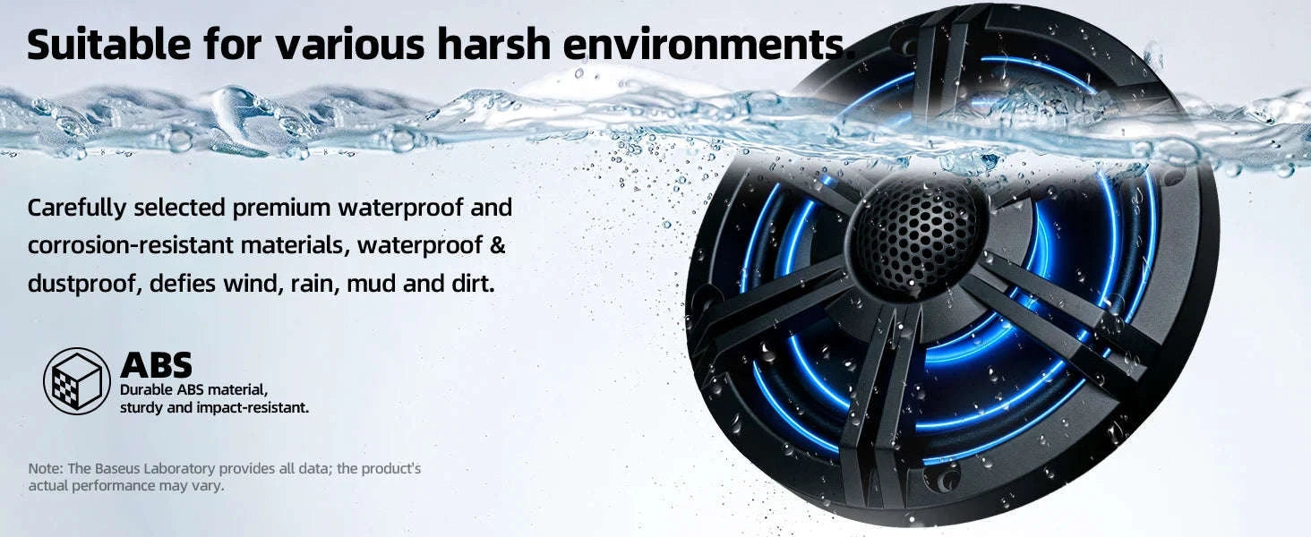 6.5 Inch Marine Coaxial Speaker with HIFI Light, IP66 Waterproof, 1pc-Default Title