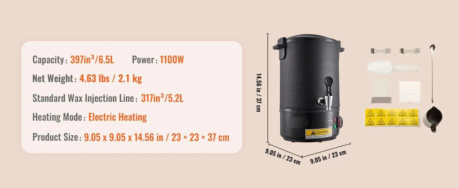 6.5L Wax Melter with Spout & 9-Level Temperature Control-Black 10L / United States