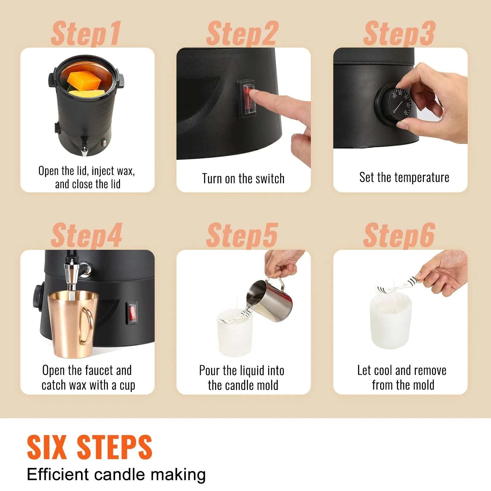 6.5L Wax Melter with Spout & 9-Level Temperature Control-Black 10L / United States