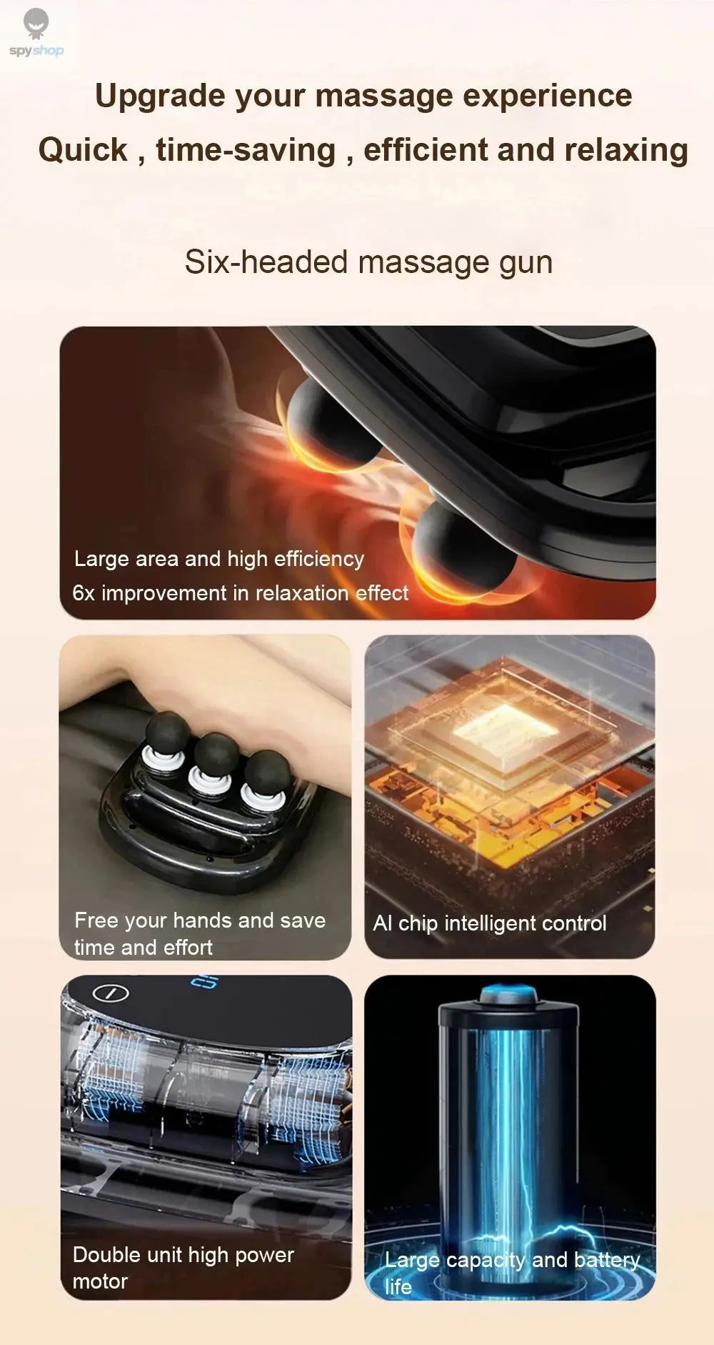 6 Head Massage Gun for Muscle Relief Deep Tissue Percussion for Neck Cervical Spine Full Body