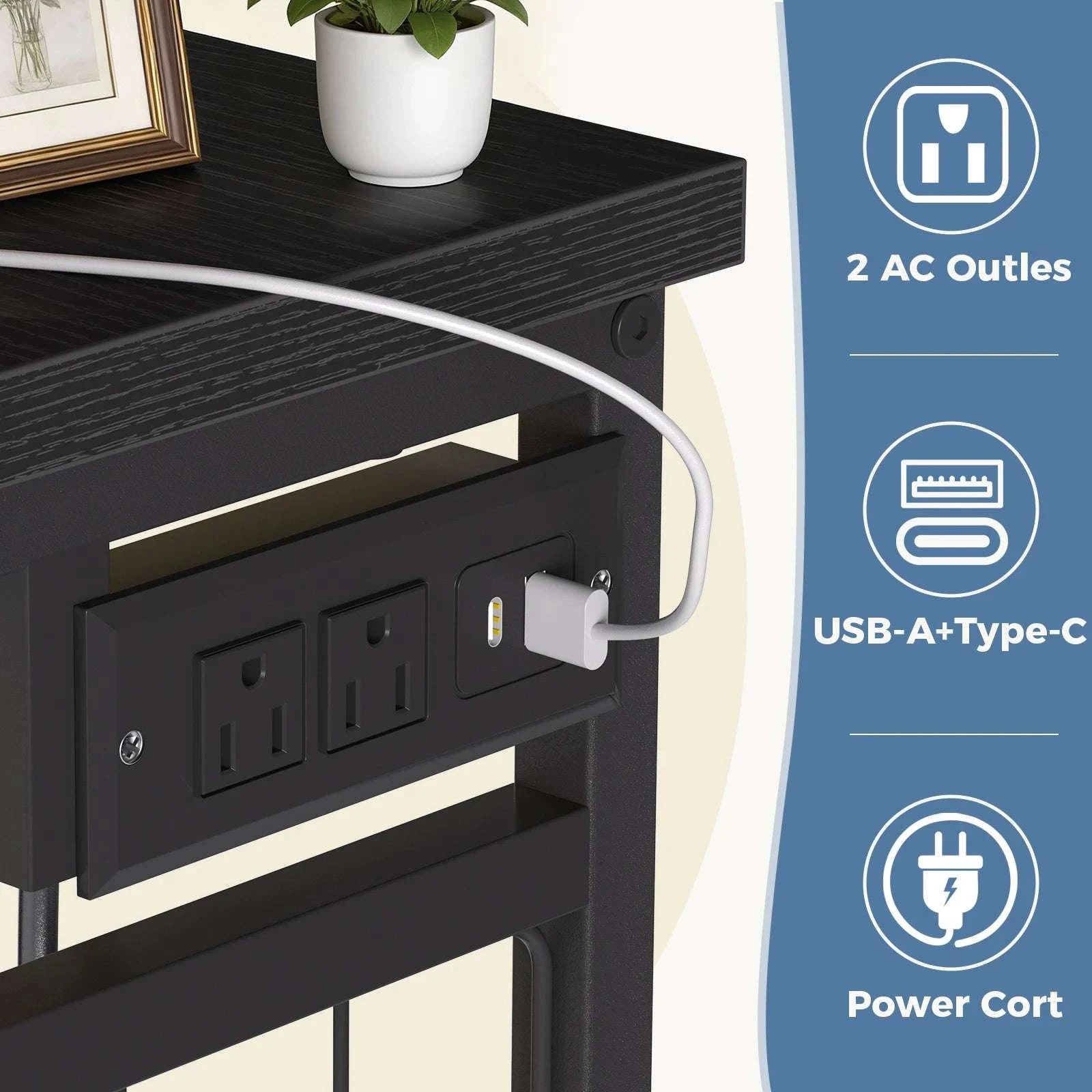 6-Drawer Fabric Dresser with Hanging Rack, LED Lights & Charging Station-LIGHT GRAY / United States