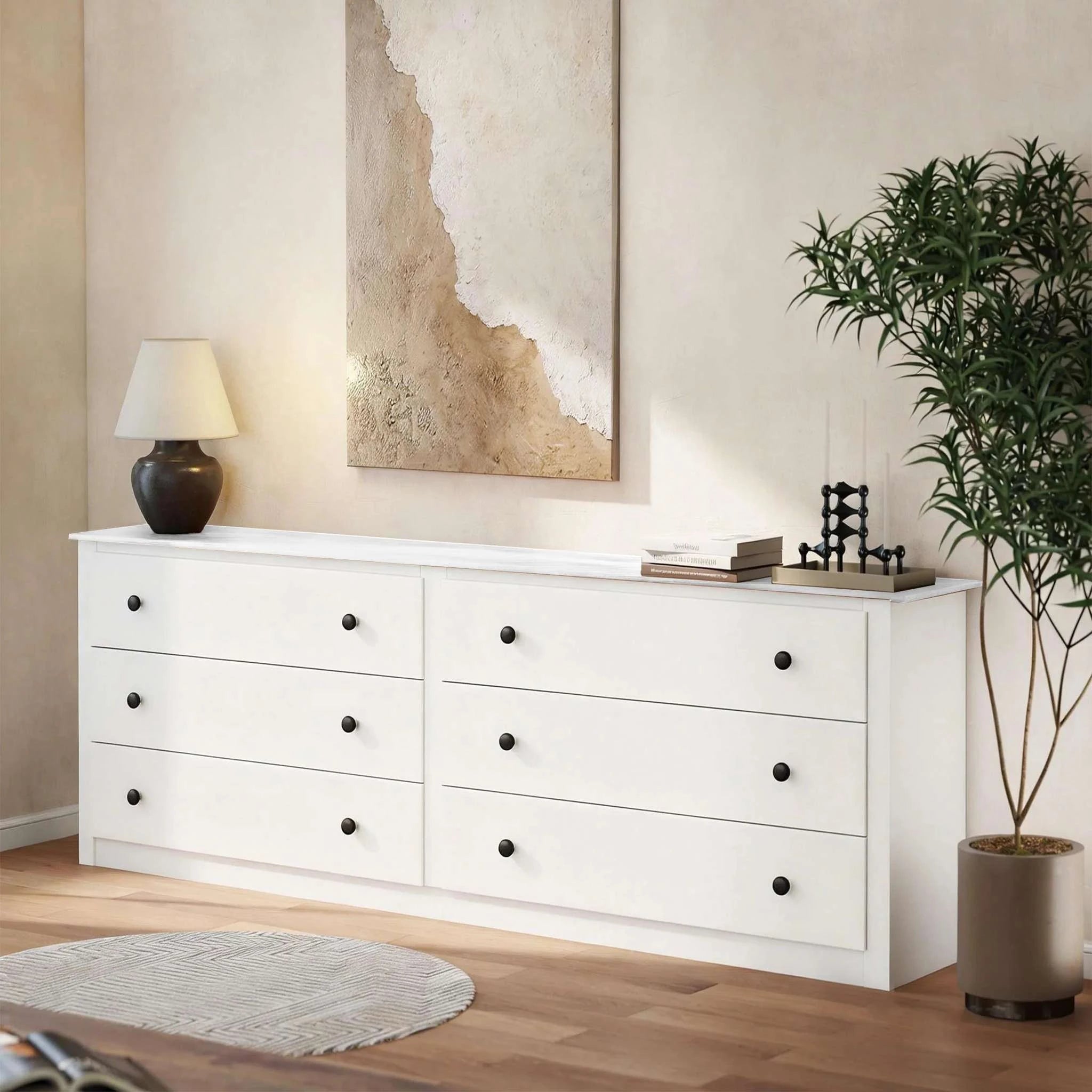 6 Drawer Wood Top Dresser with Fabric Storage for Bedroom or Living Room-black / United States