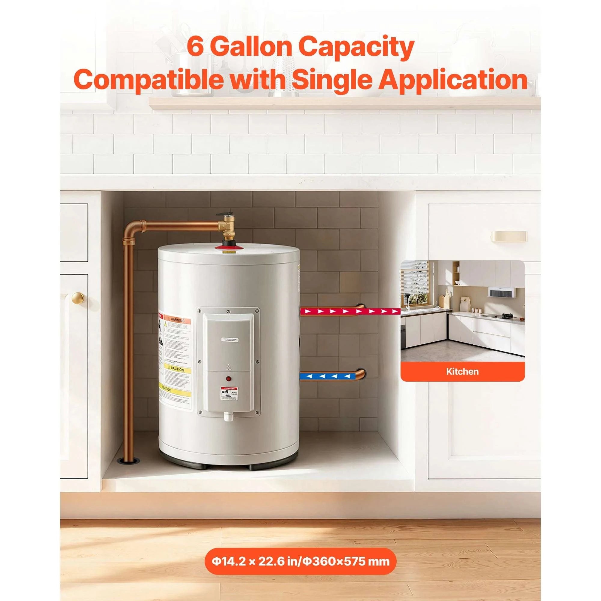 6 Gallon Electric Tank Water Heater 1600W Point-of-Use Unit-6gal / United States