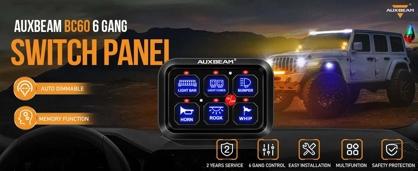 6-Gang Car Switch Panel 720W 12V Relay System for Lights & Accessories-United States