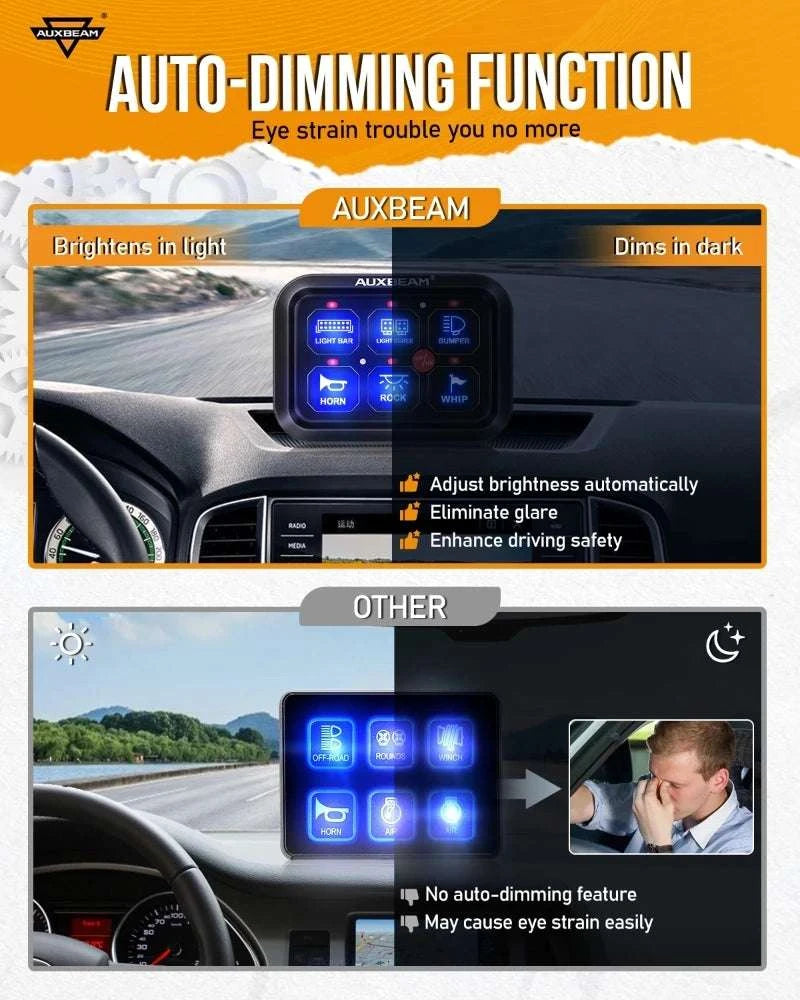 6-Gang Car Switch Panel 720W 12V Relay System for Lights & Accessories-United States
