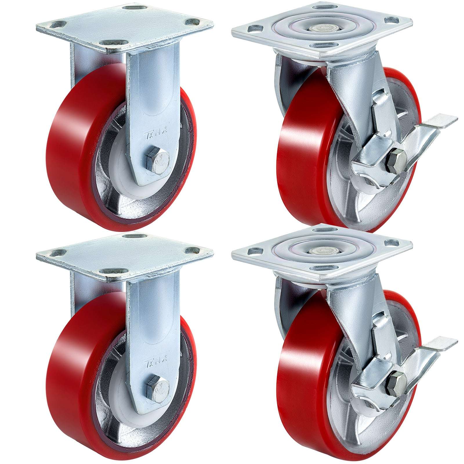 6" Heavy Duty Caster Wheels Set 1000 lb Each with Brake-6in / United States