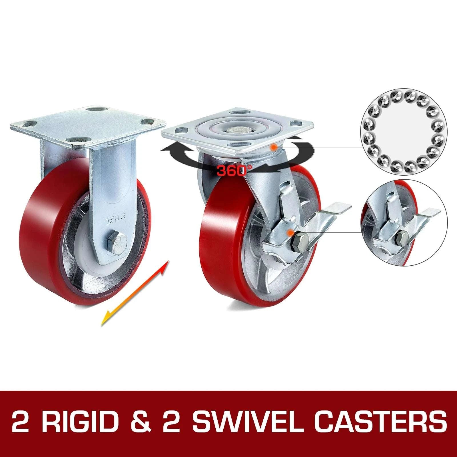 6" Heavy Duty Caster Wheels Set 1000 lb Each with Brake-6in / United States