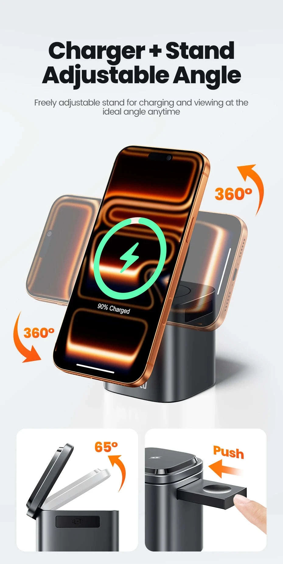 6-in-1 80W GaN Charging Station with Wireless & Retractable Cable-US Plug