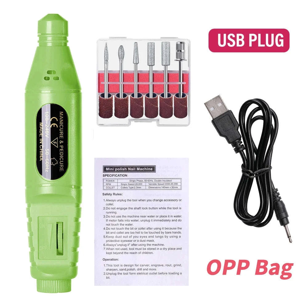 6-in-1 Electric Nail Drill Kit for At‑Home Manicures-Pink OPP Bag