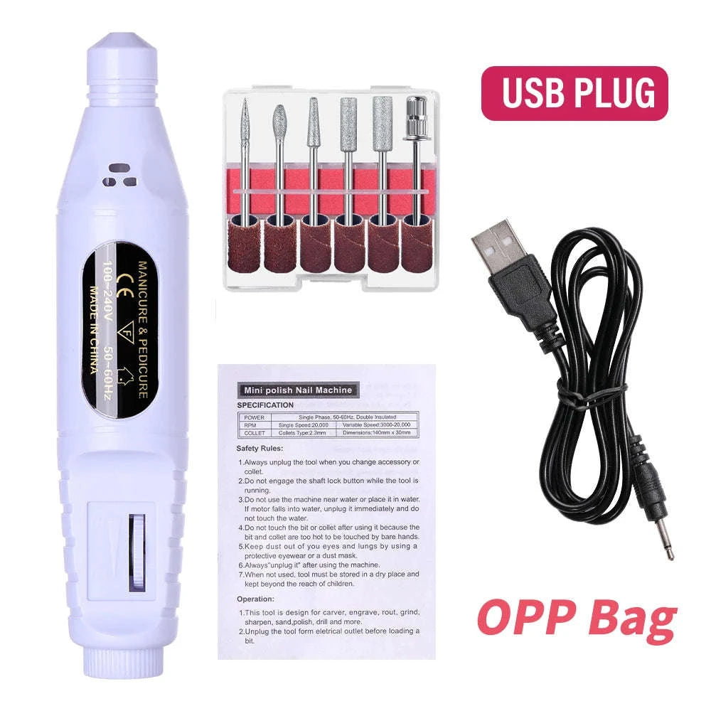 6-in-1 Electric Nail Drill Kit for At‑Home Manicures-Pink OPP Bag