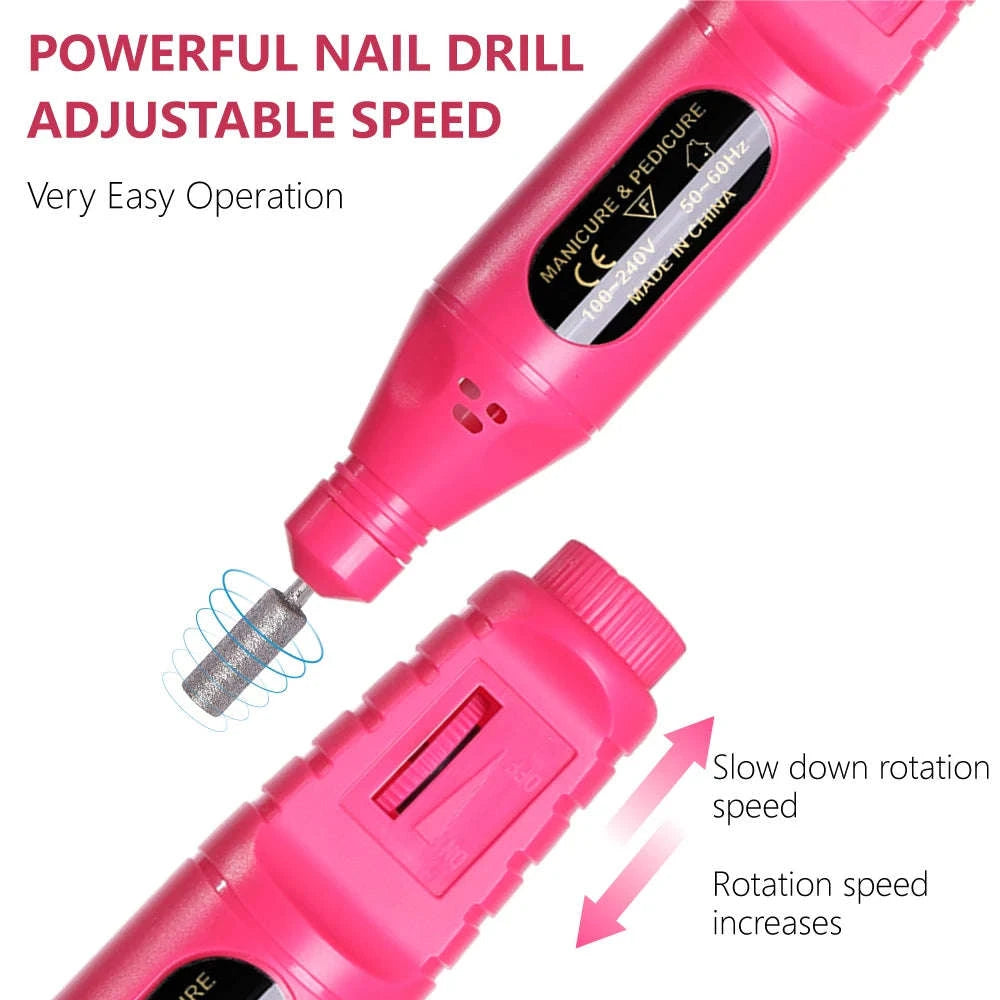 6-in-1 Electric Nail Drill Kit for At‑Home Manicures-Pink OPP Bag