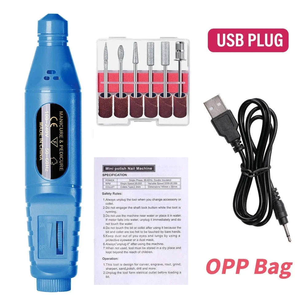 6-in-1 Electric Nail Drill Kit for At-Home Manicures-Red OPP Bag