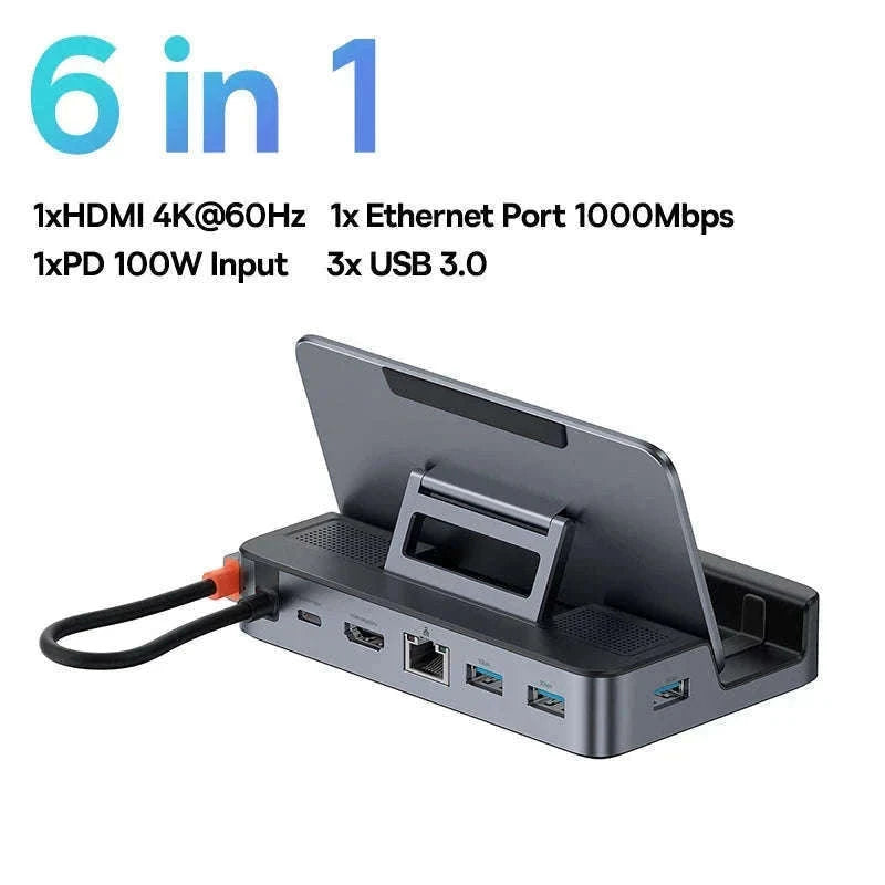 6-in-1 USB-C Dock for Steam Deck & Switch with 4K HDMI-As the pictures