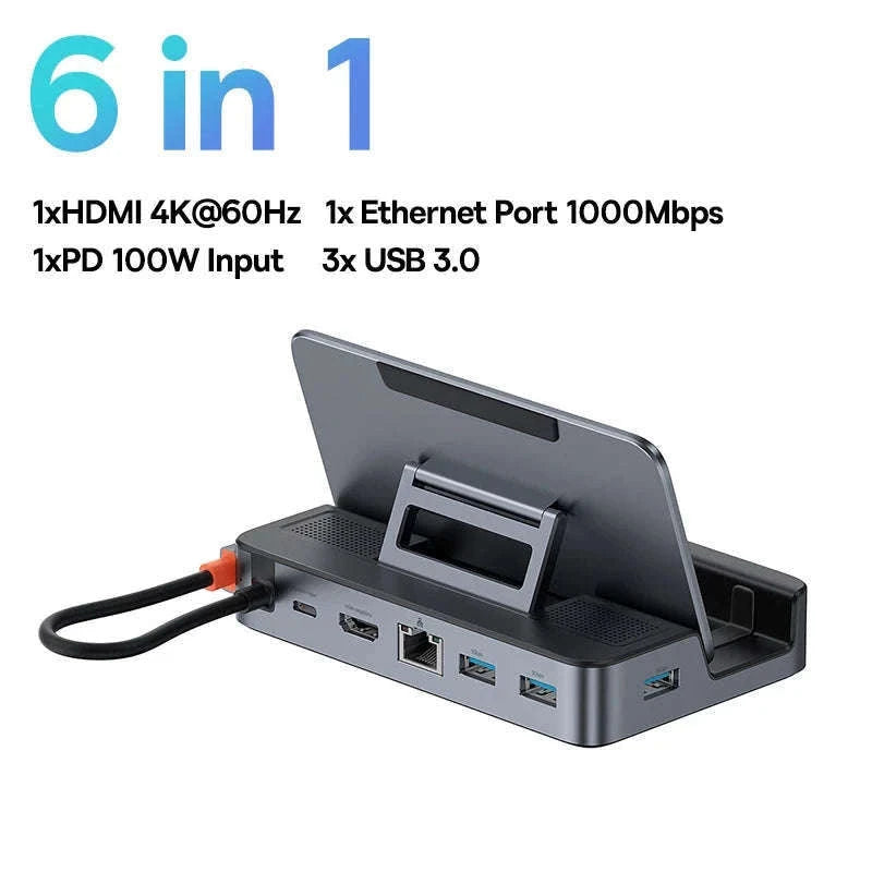 6-in-1 USB-C Dock for Steam Deck & Switch with 4K HDMI-As the pictures
