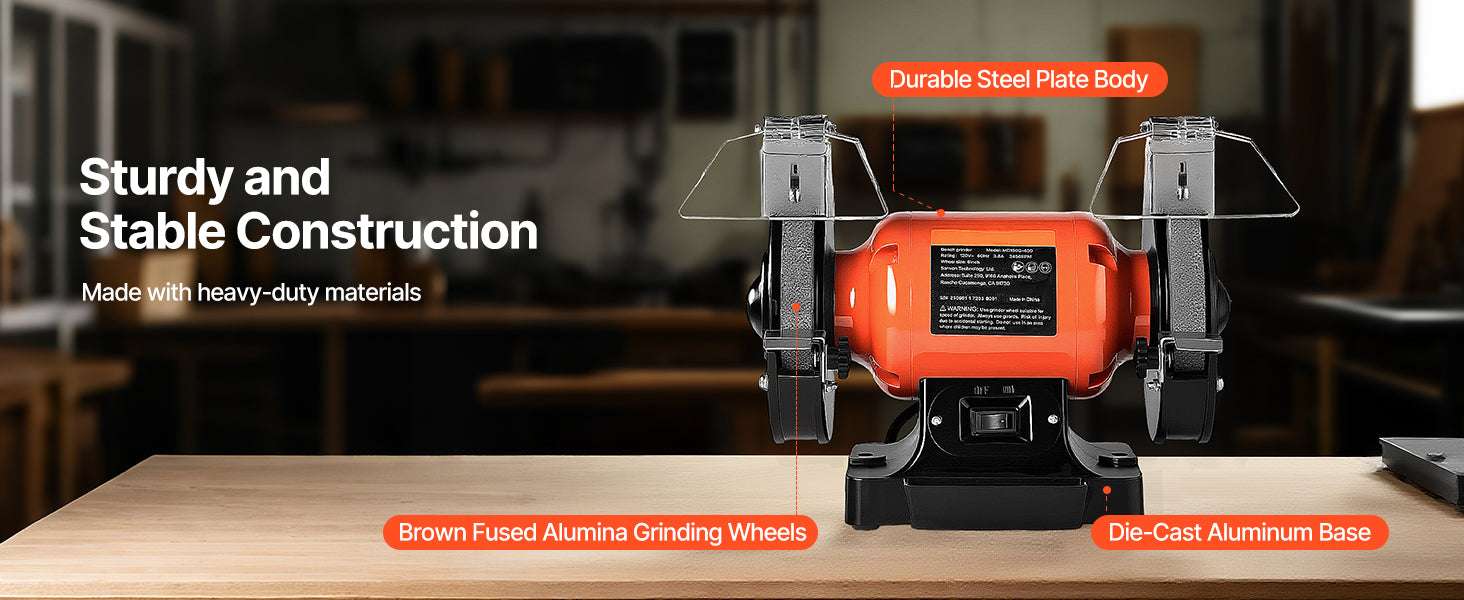 6-Inch Bench Grinder 3450RPM with Dual 36/60 Grit Wheels-250W 3450 RPM / United States
