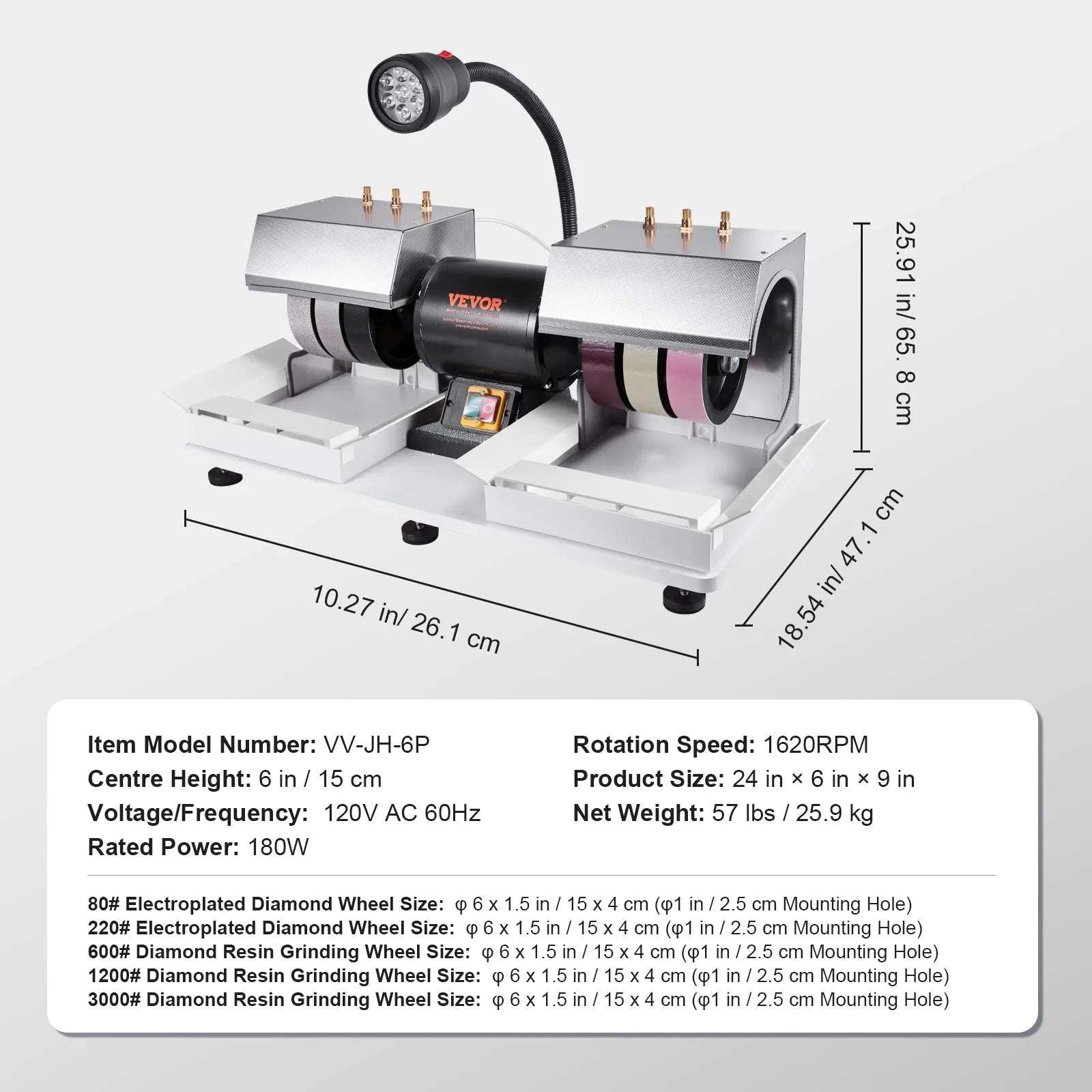 6" Lapidary Cabbing Machine 1800RPM Grinder Polisher with Water System-6inch / United States
