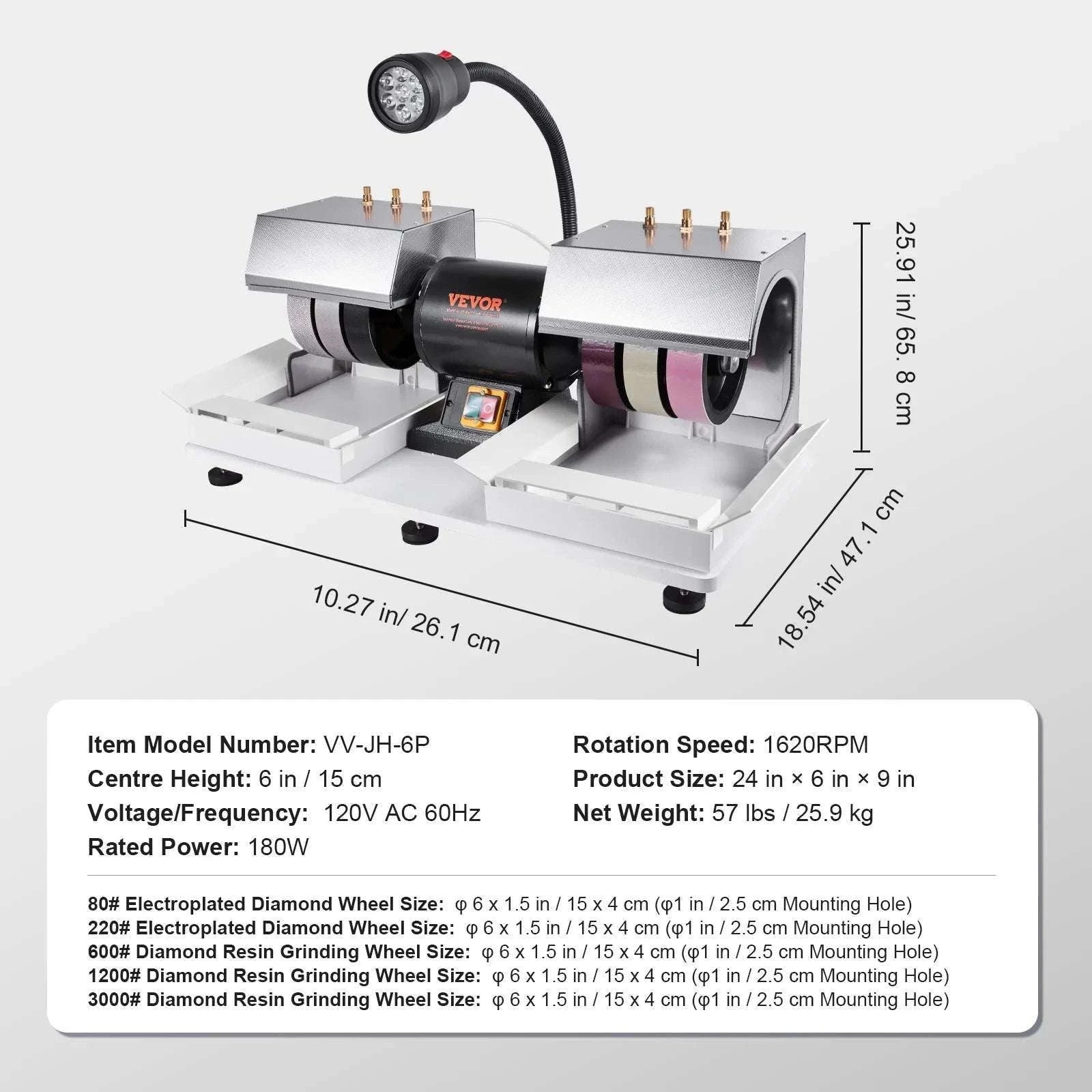6" Lapidary Cabbing Machine 1800RPM Grinder Polisher with Water System-6inch / United States