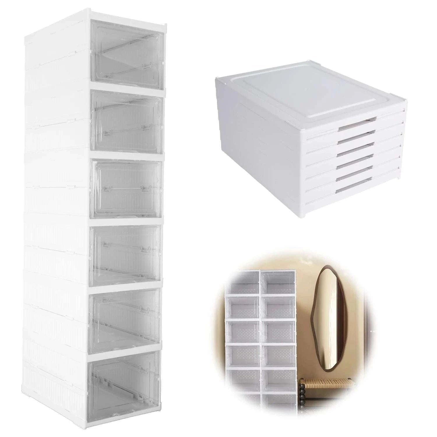 6-Layer Foldable Transparent Shoe Storage Cabinet Stackable Organizer-