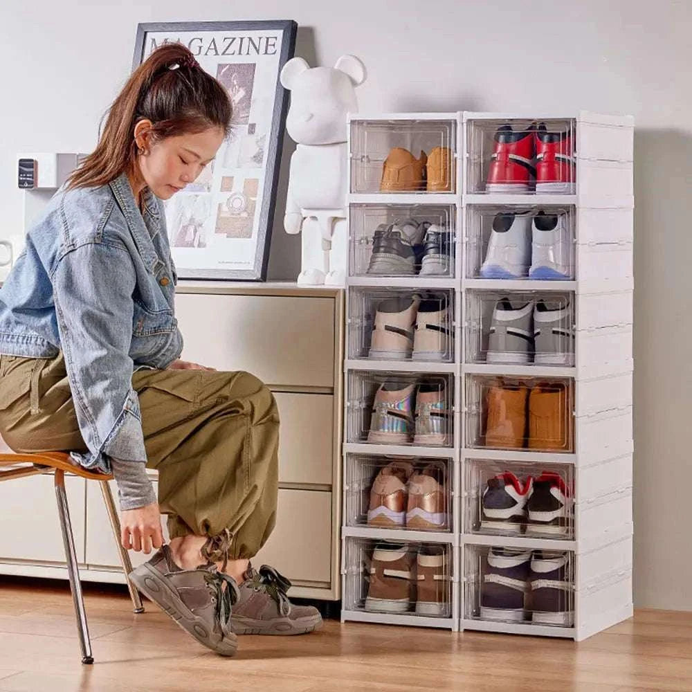 6-Layer Foldable Transparent Shoe Storage Cabinet Stackable Organizer-