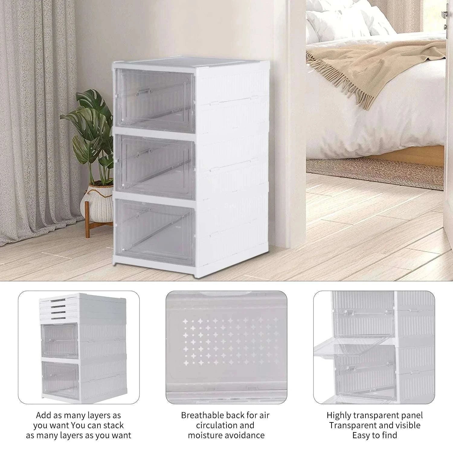 6-Layer Foldable Transparent Shoe Storage Cabinet Stackable Organizer-