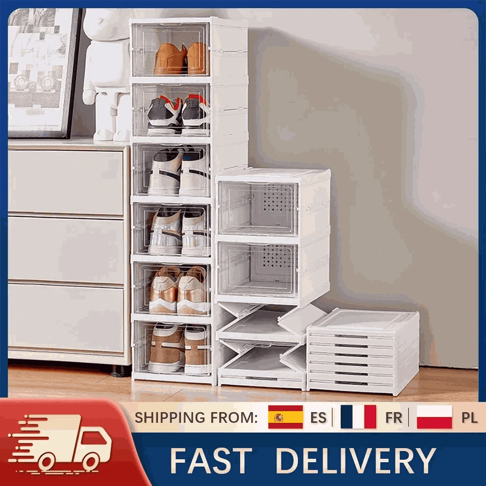 6-Layer Foldable Transparent Shoe Storage Cabinet Stackable Organizer-PL-6-Layer / france