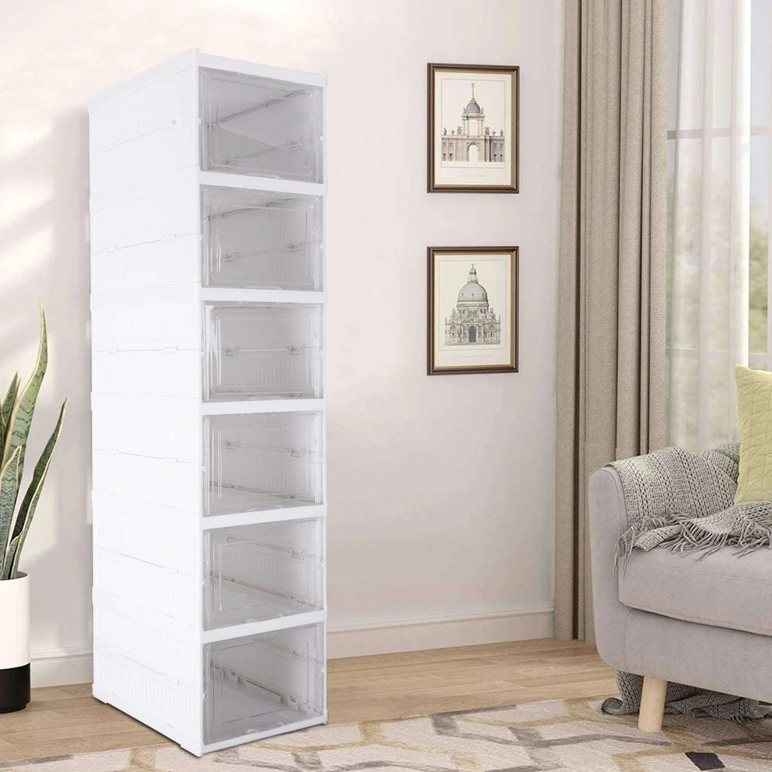 6-Layer Foldable Transparent Shoe Storage Cabinet Stackable Organizer-PL-6-Layer / france